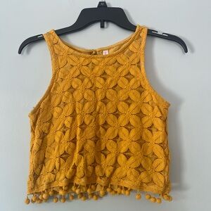 Xhilaration Mustard Floral Lace Crop Top